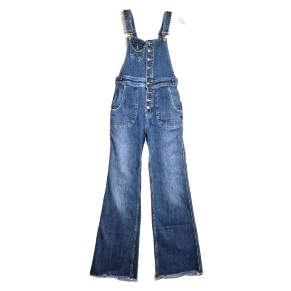 Free People Indigo Blue Denim Wide-Leg Overalls